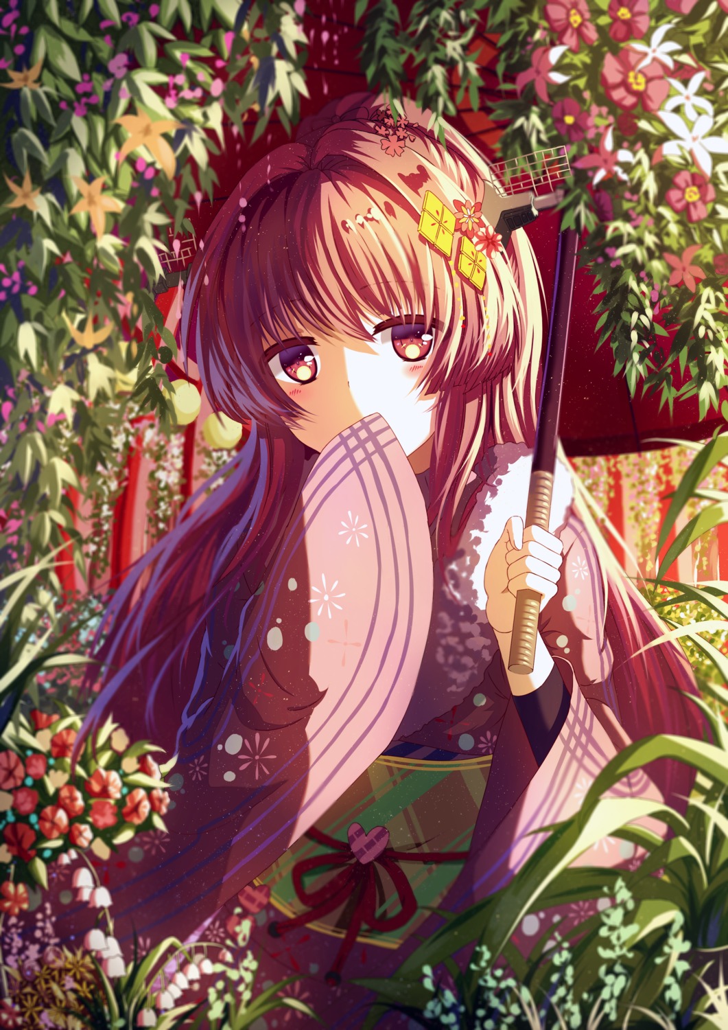 isumi_(yangyan), kantai_collection, kimono, umbrella, yamato_(kancolle)