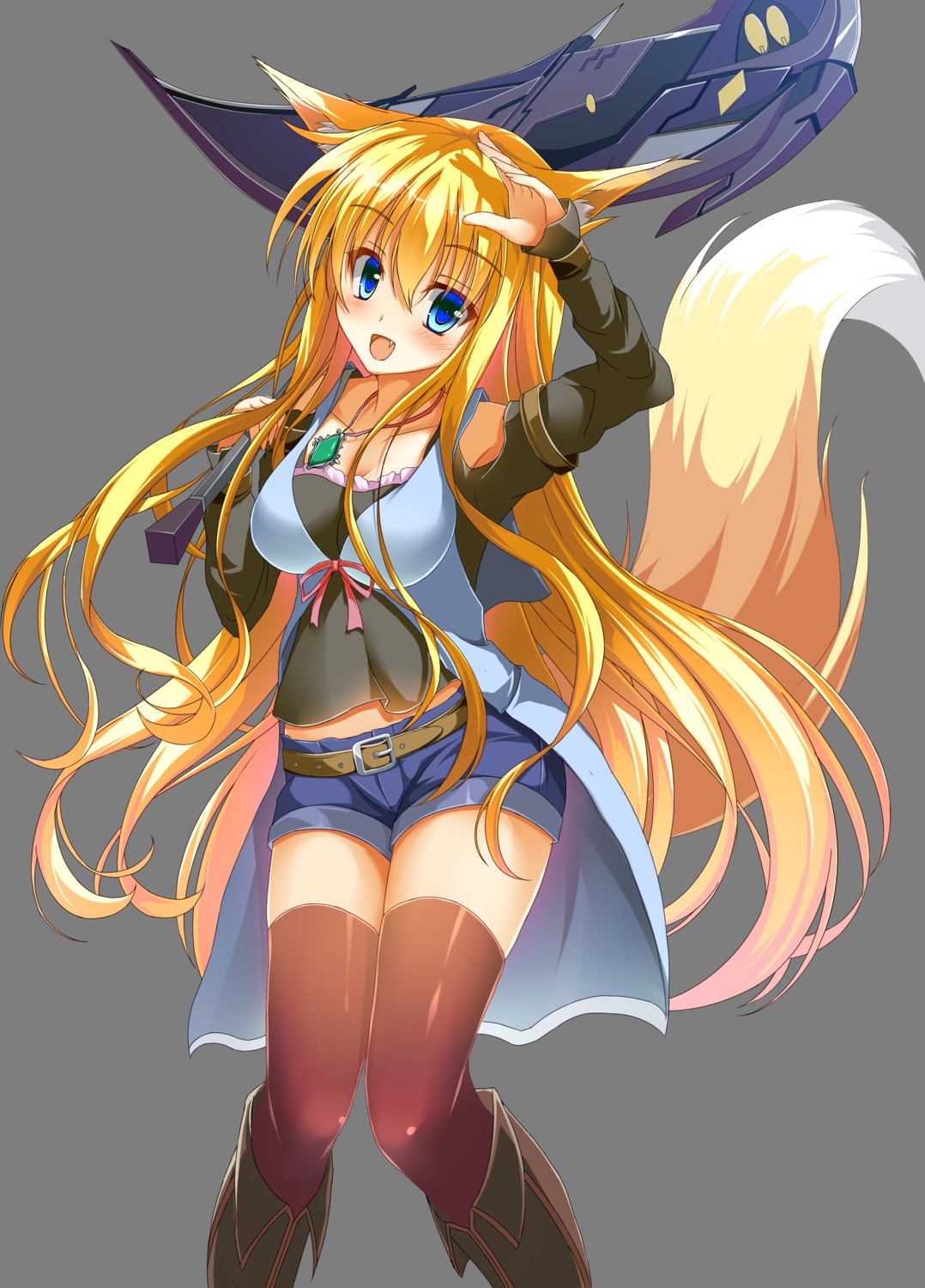 animal_ears, cleavage, kitsune, tail, takataka, thighhighs