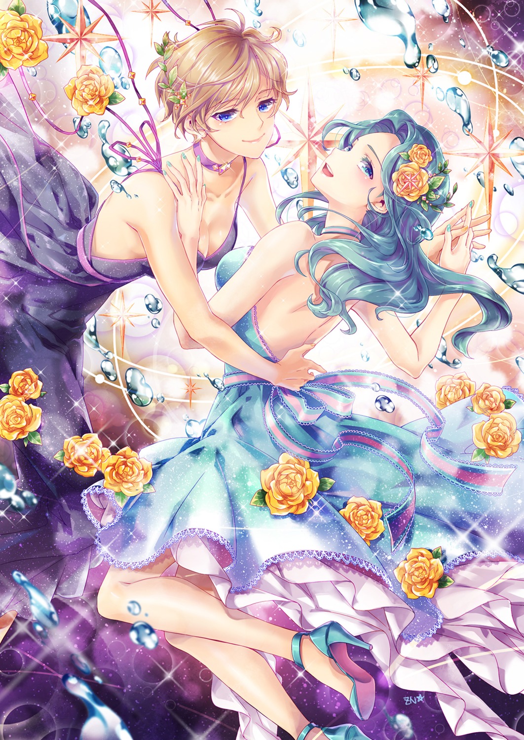 bishoujo_senshi_sailor_moon, cleavage, dress, heels, kaiou_michiru, no_bra, tenou_haruka, zenyu