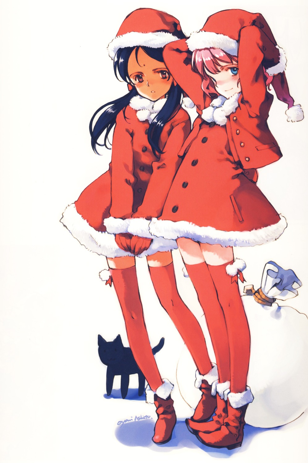 aria_vancleef, christmas, dress, kaya_xavier, neko, oyari_ashito, shoujo_mahou_gaku_little_witch_romanesque, thighhighs