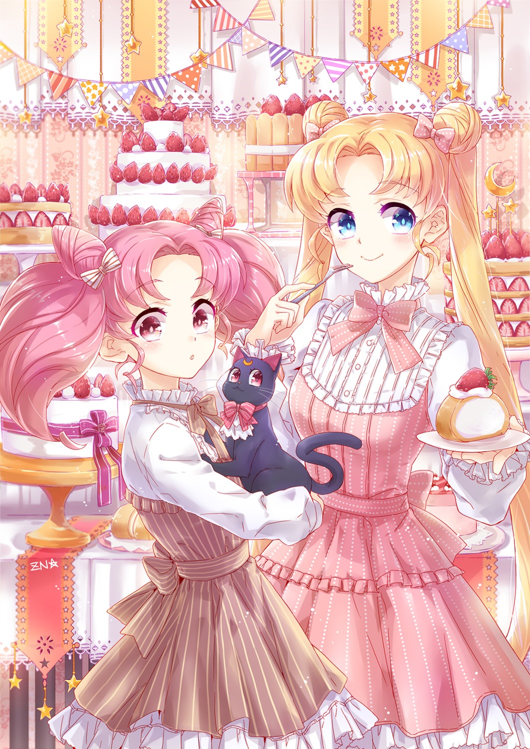 bishoujo_senshi_sailor_moon, chibiusa, dress, luna_(sailor_moon), neko, tsukino_usagi, zenyu