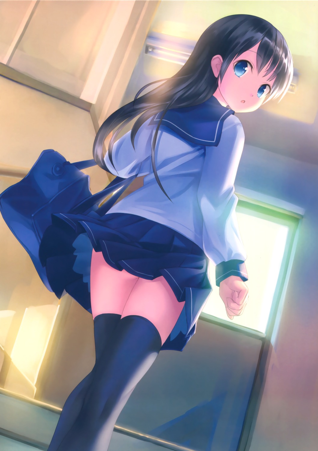 kogemashita, seifuku, skirt_lift, takoyaki, thighhighs