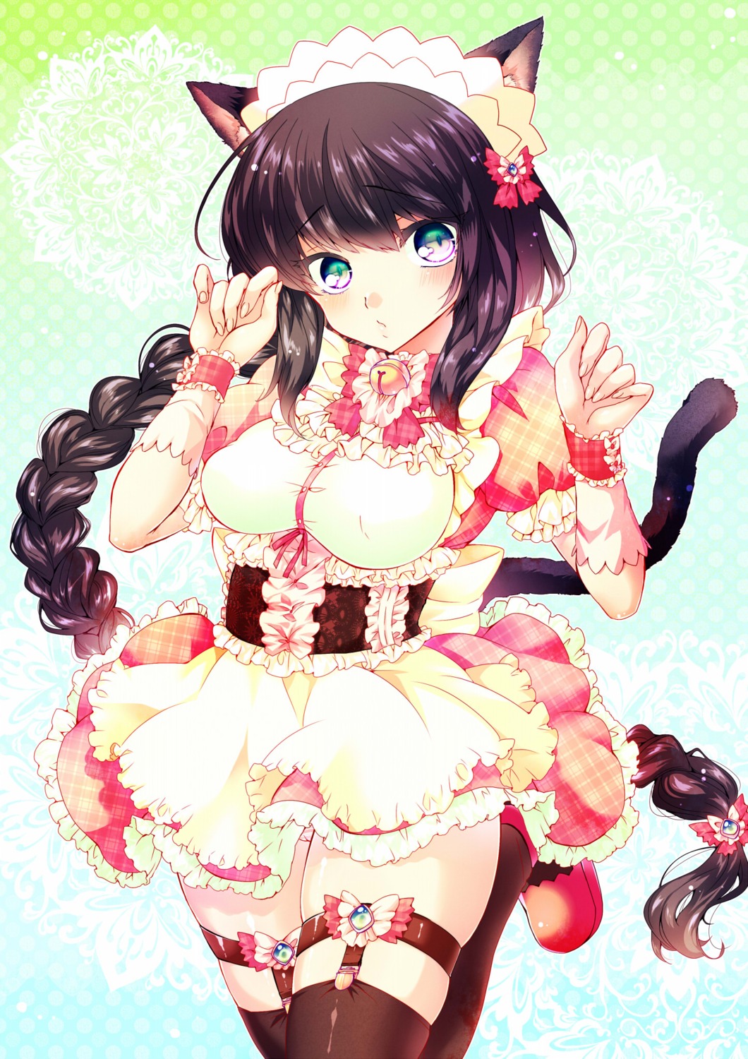 animal_ears, garter, maid, mike_(nasimomoringo), nekomimi, stockings, tail, thighhighs