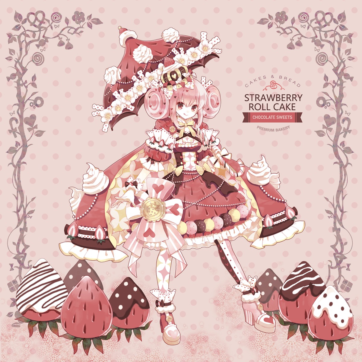dress, heels, lolita_fashion, pantyhose, pocketland, rednian, umbrella