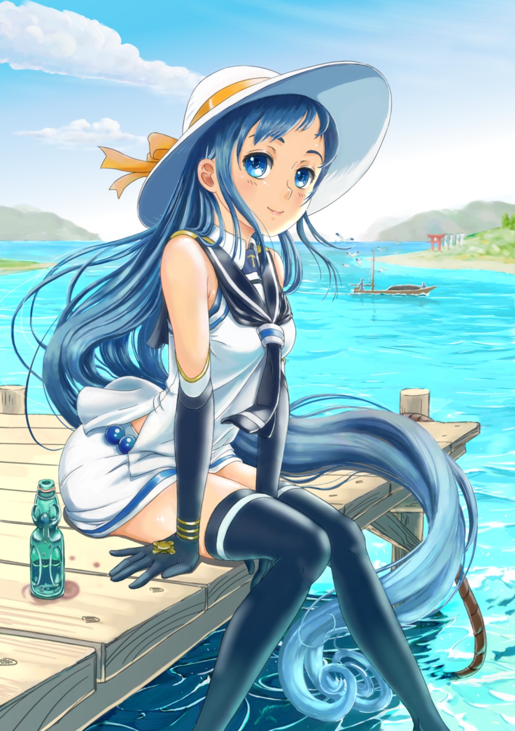 kantai_collection, oshiyon, samidare_(kancolle), seifuku, thighhighs