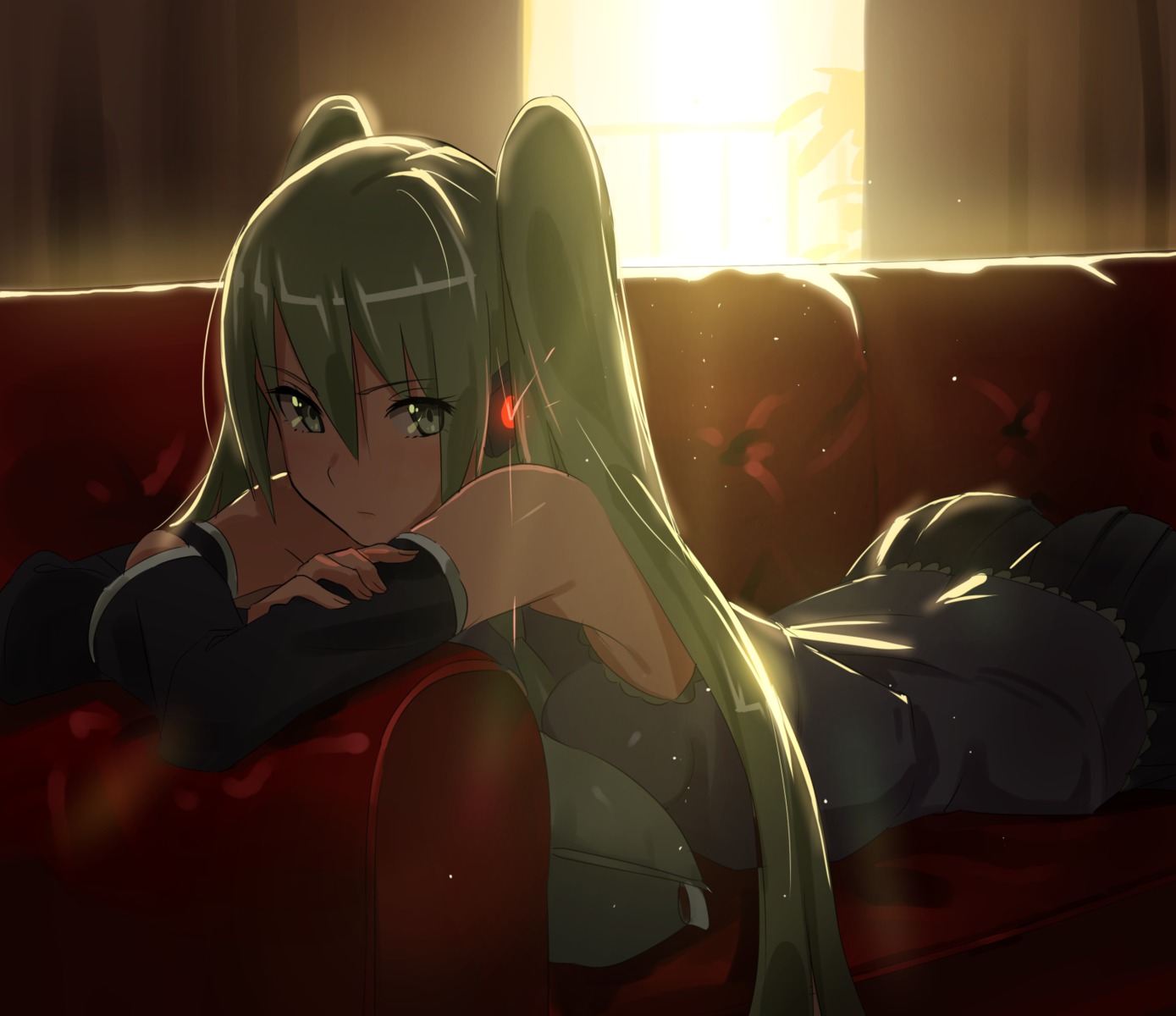 domo1220, hatsune_miku, headphones, vocaloid, wallpaper
