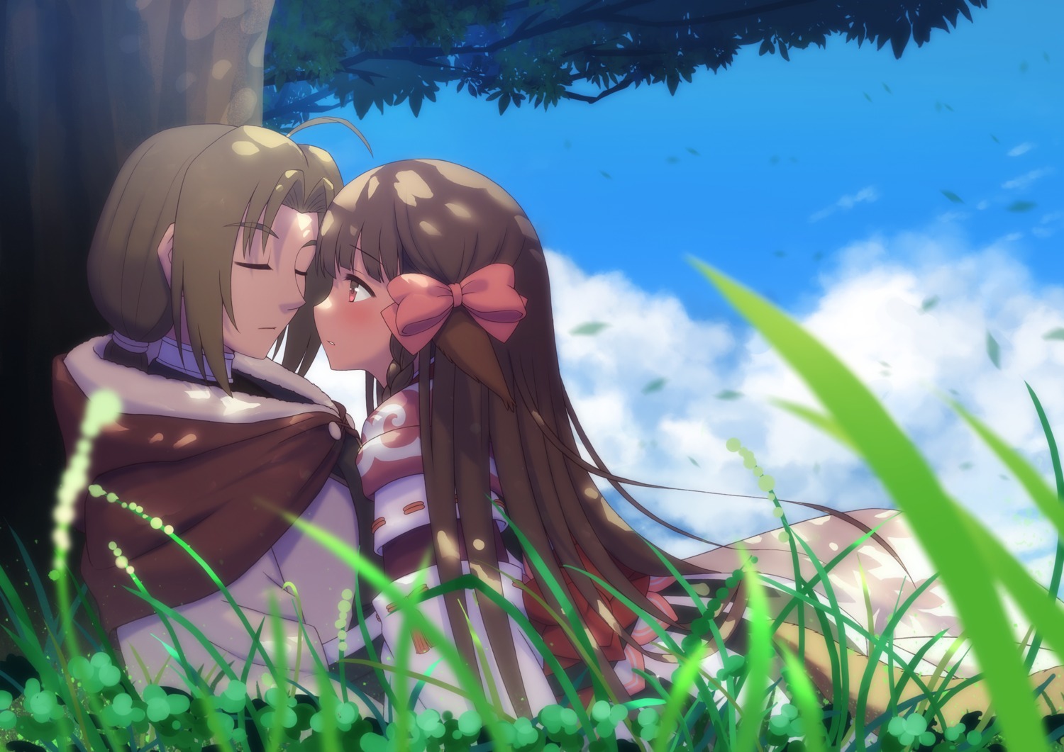 animal_ears, fukuro_ko_(greentea), haku_(utawarerumono), japanese_clothes, rurutie_(utawarerumono), tail, utawarerumono, utawarerumono_itsuwari_no_kamen
