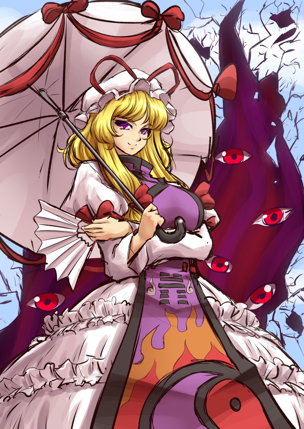 dress, mazume, touhou, umbrella, yakumo_yukari