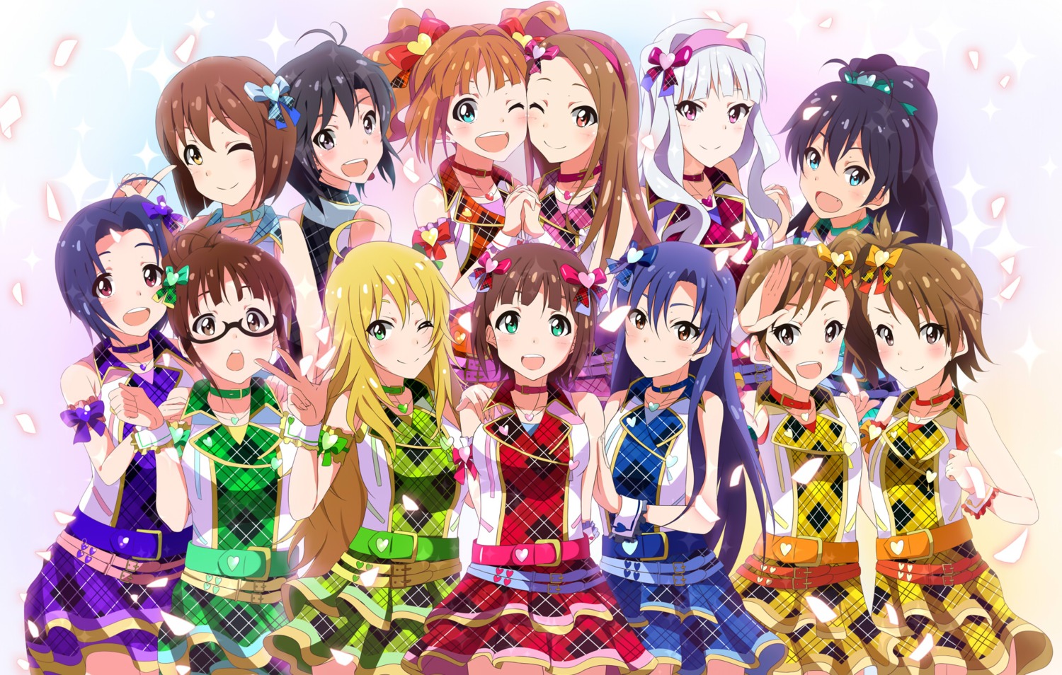 akizuki_ritsuko, amami_haruka, futami_ami, futami_mami, ganaha_hibiki, hagiwara_yukiho, hitotsuki_nanoka, hoshii_miki, kikuchi_makoto, kisaragi_chihaya, megane, minase_iori, miura_azusa, shijou_takane, takatsuki_yayoi, the_idolm@ster