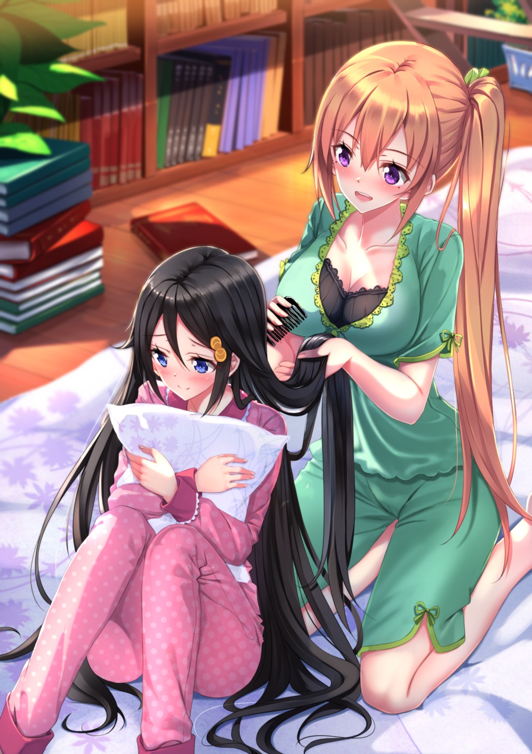 cleavage, izumi_reina, kawakami_mai, musaigen_no_phantom_world, pajama, swordsouls