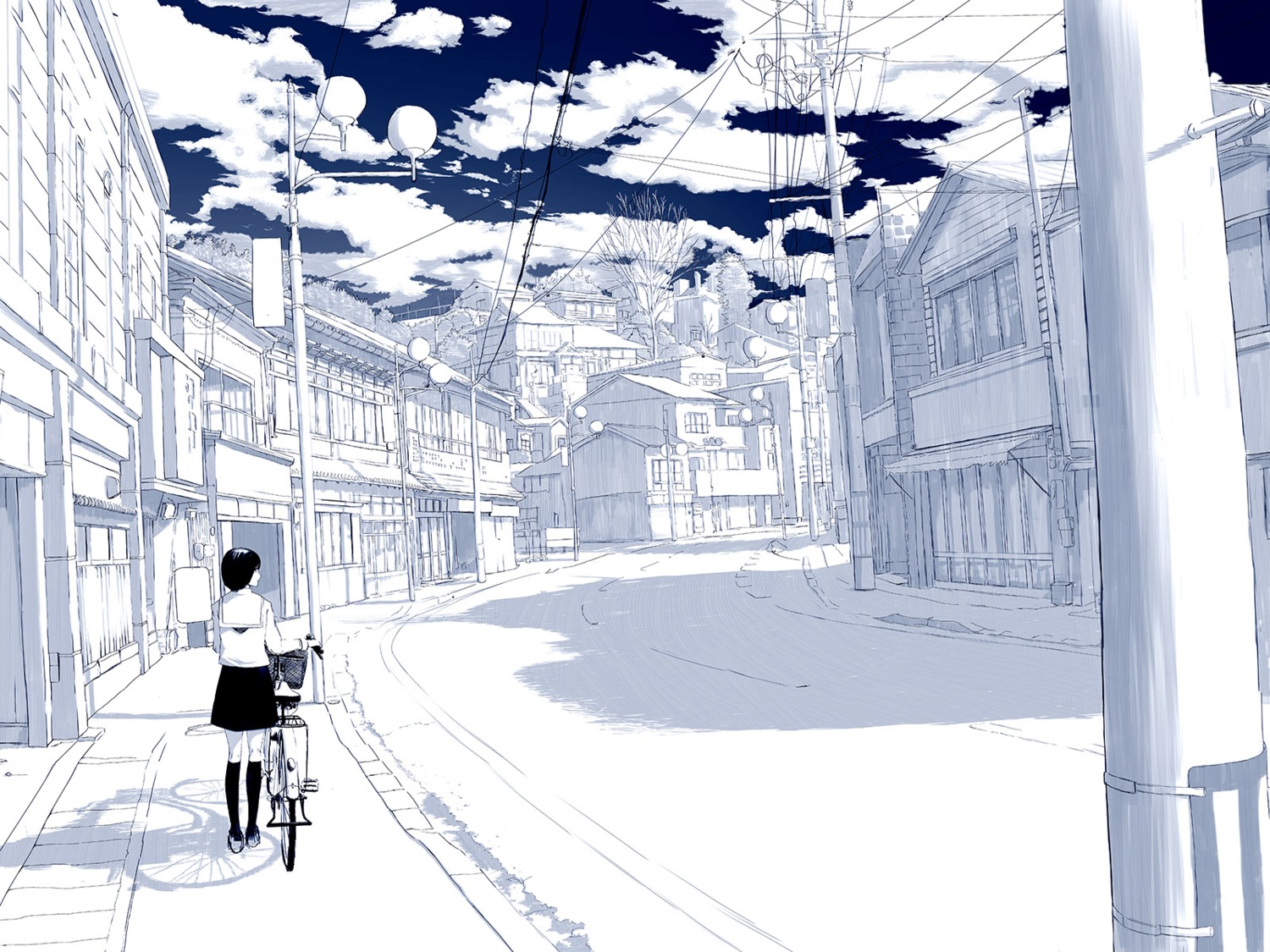 emukami, landscape, seifuku, wallpaper