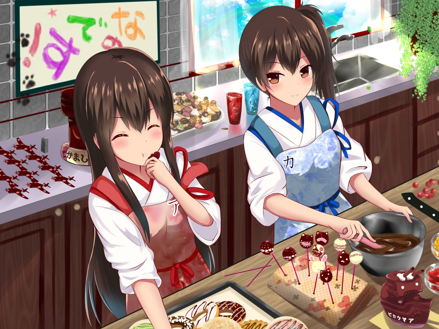 akagi_(kancolle), amagami_(makise_tsubaki), kaga_(kancolle), kantai_collection, wallpaper