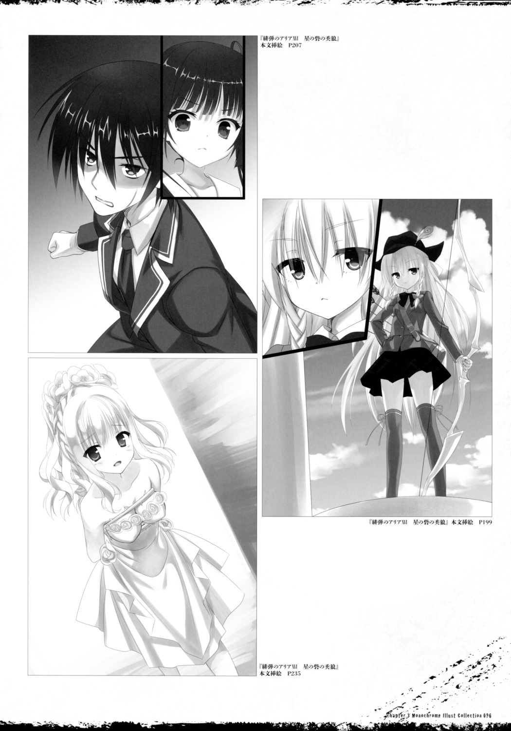 alicebell_tachibana_binyan, cleavage, dress, hidan_no_aria, jeanne_d'arc, jeanne_d'arc_(hidan_no_aria), kobuichi, monochrome