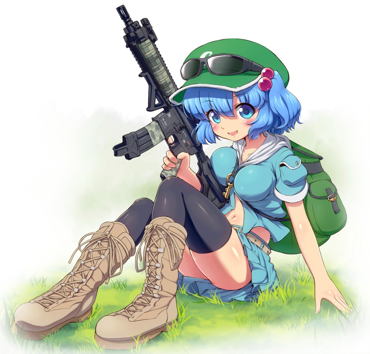 gun, kawashiro_nitori, megane, nopan, ruku_rx, thighhighs, touhou