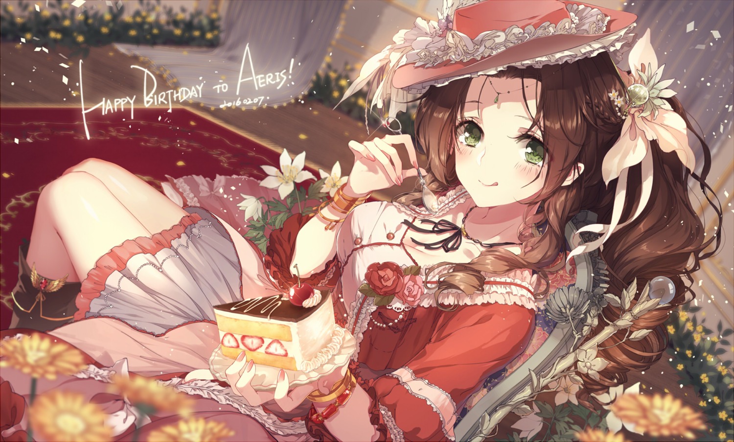 aerith_gainsborough, cleavage, dress, final_fantasy, final_fantasy_vii, kieta