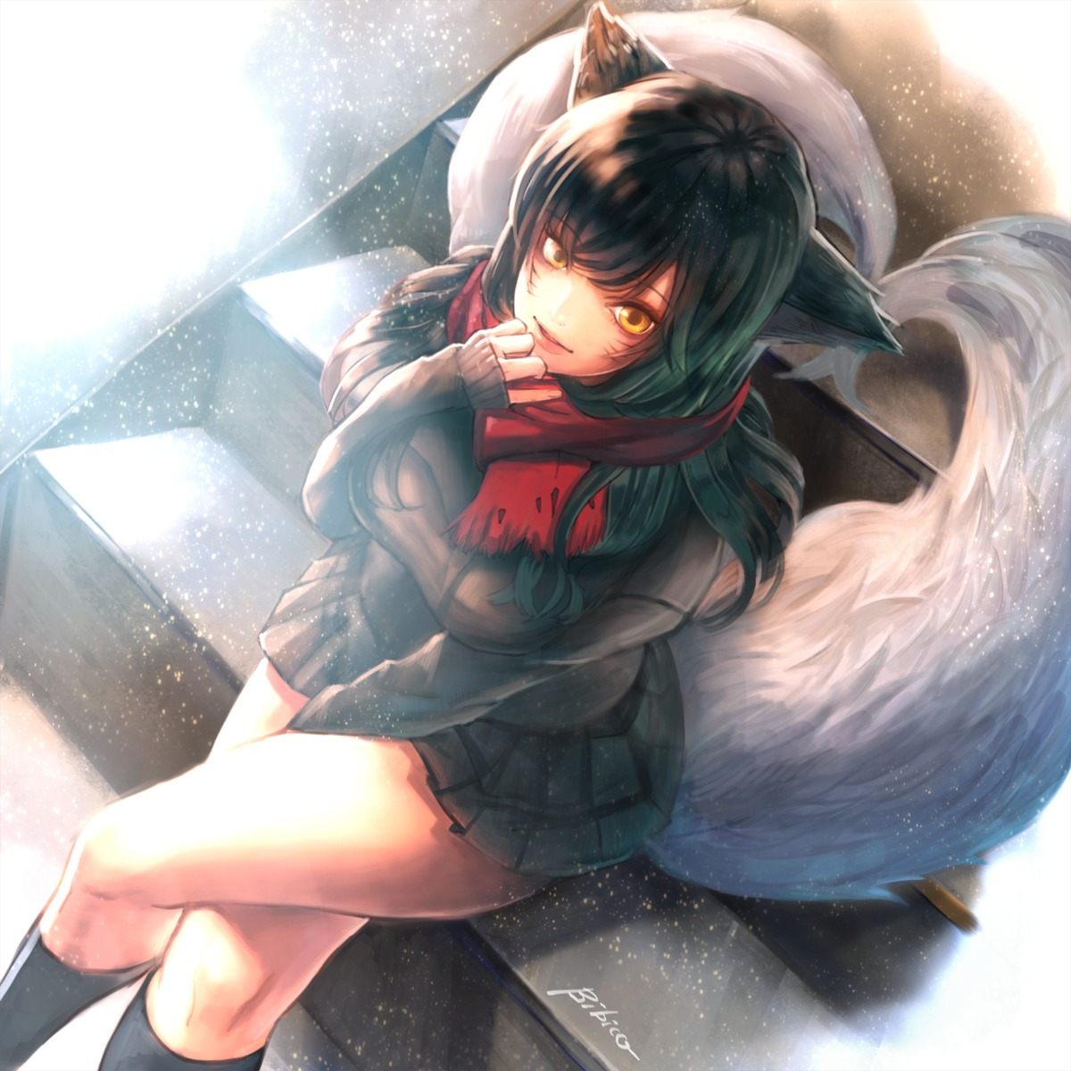 ahri, animal_ears, autographed, bibiko, league_of_legends, sweater, tail
