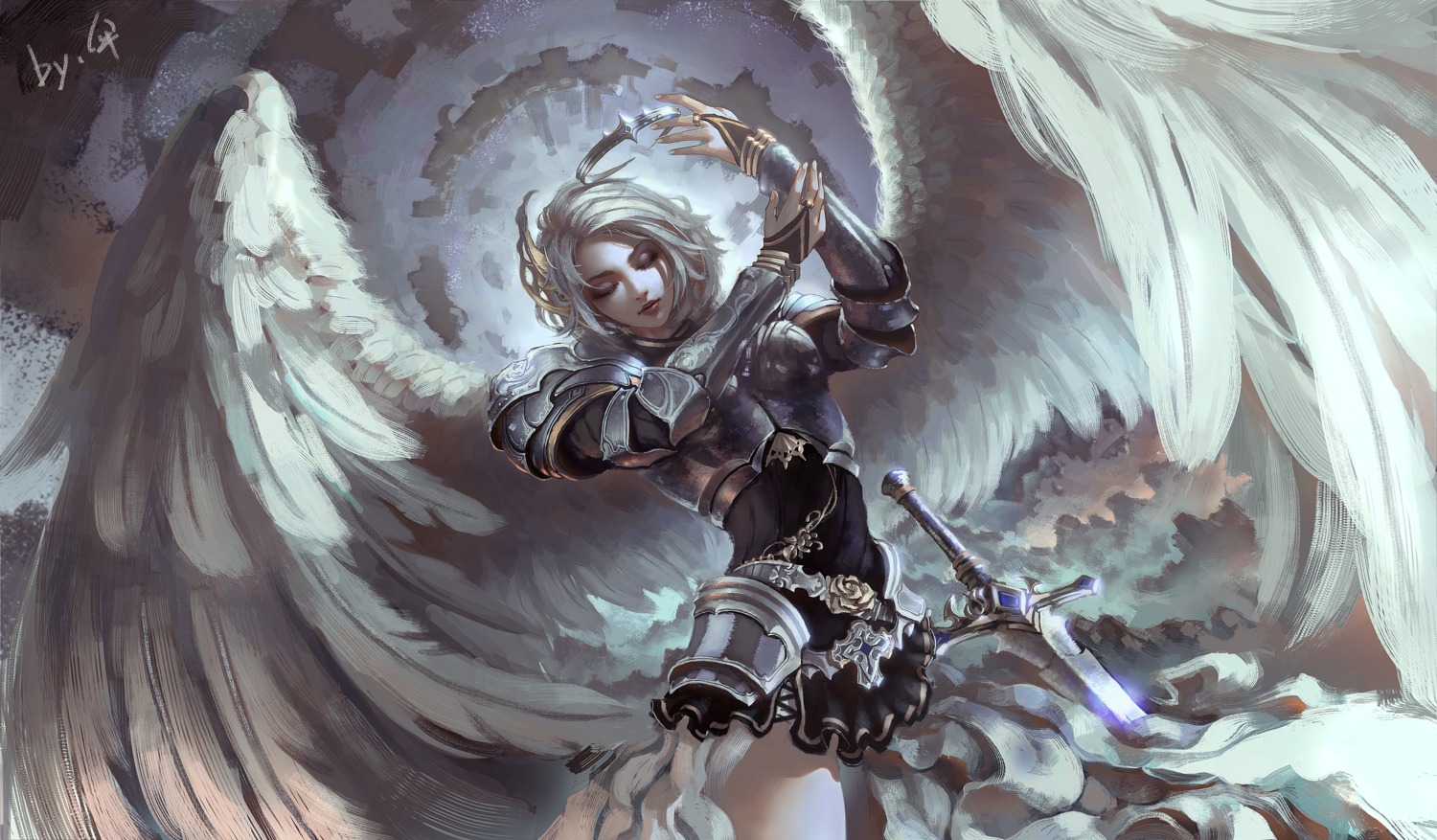 armor, dress, kusi_de_san_gu, sword, wings