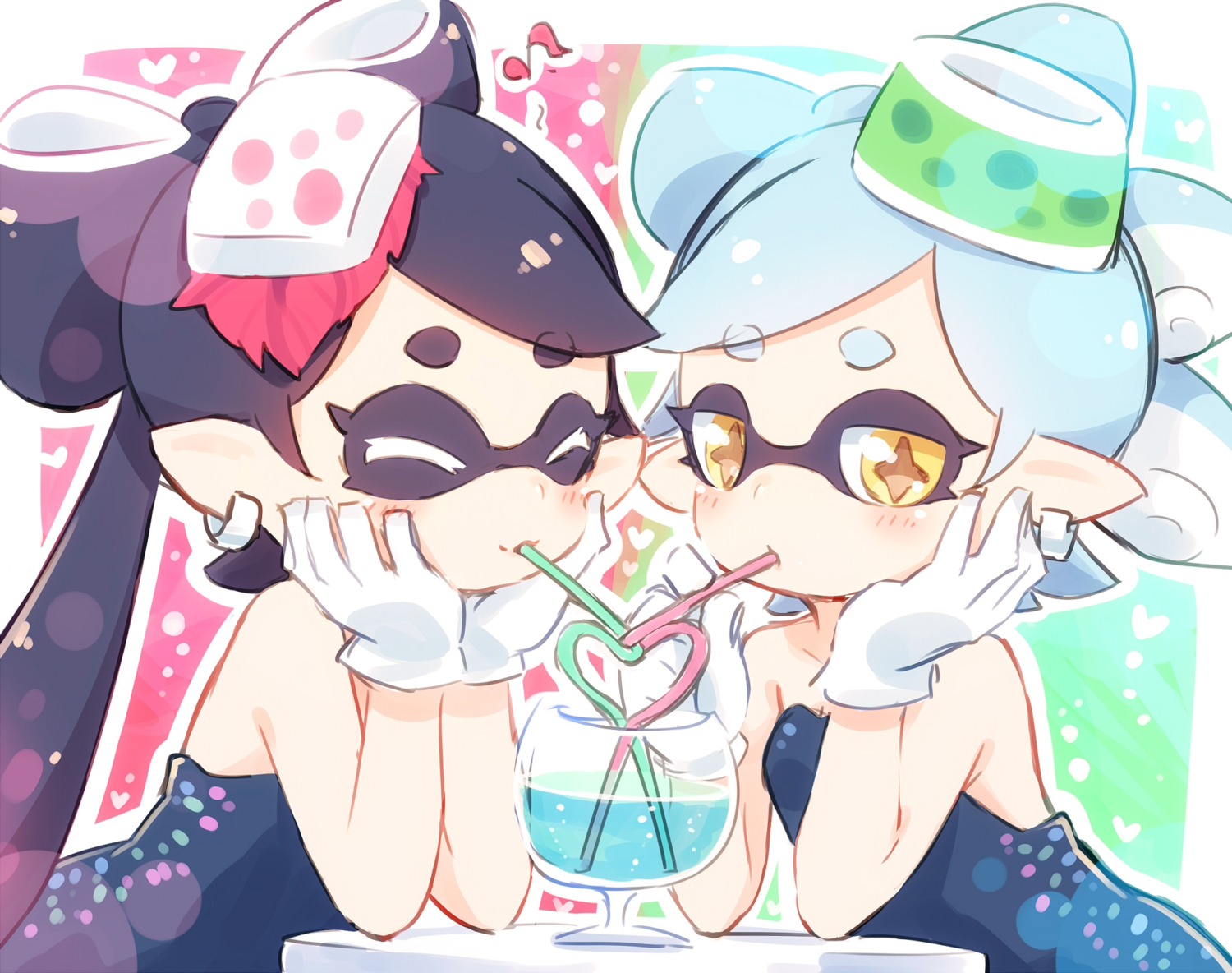 aori_(splatoon), ayakashi_(artist), hotaru_(splatoon), no_bra, pointy_ears, splatoon
