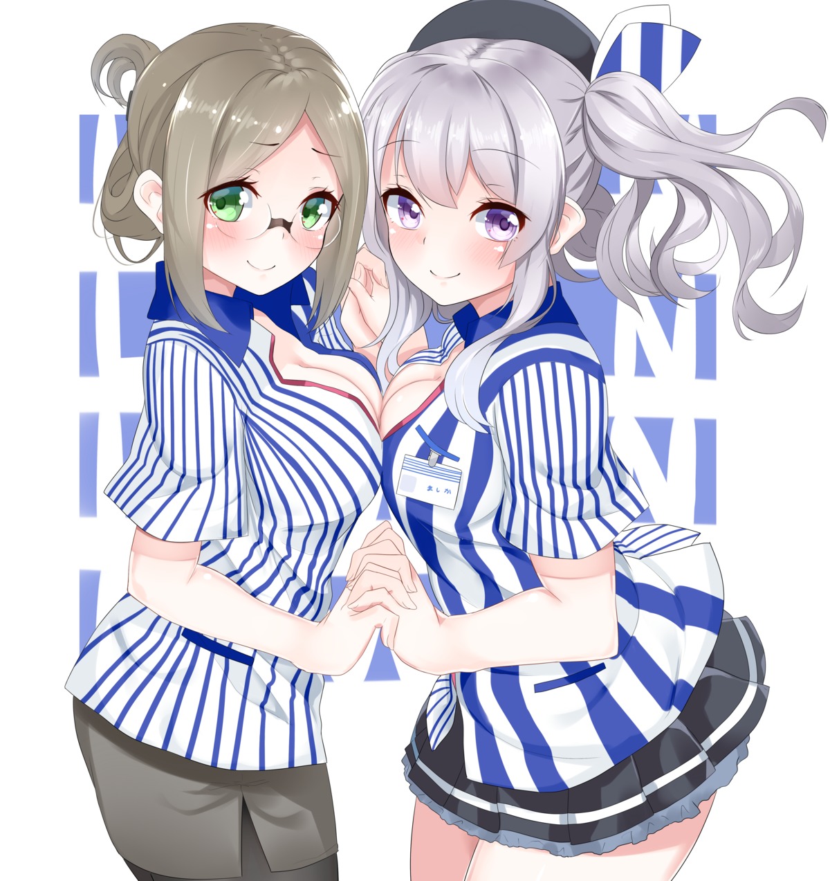 cleavage, kantai_collection, kashima_(kancolle), katori_(kancolle), lawson, megane, nebusoku, pantyhose