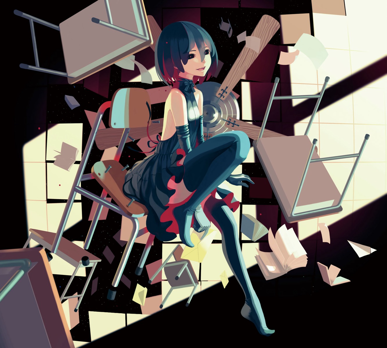 bakemonogatari, dress, monogatari_(series), no_bra, oshino_ougi, owarimonogatari, thighhighs, vofan