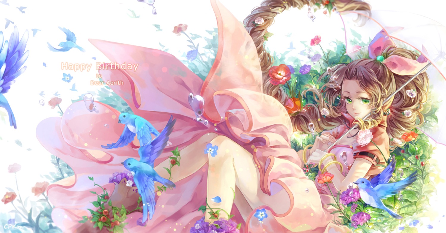 aerith_gainsborough, cleavage, cpkon, dress, final_fantasy, final_fantasy_vii