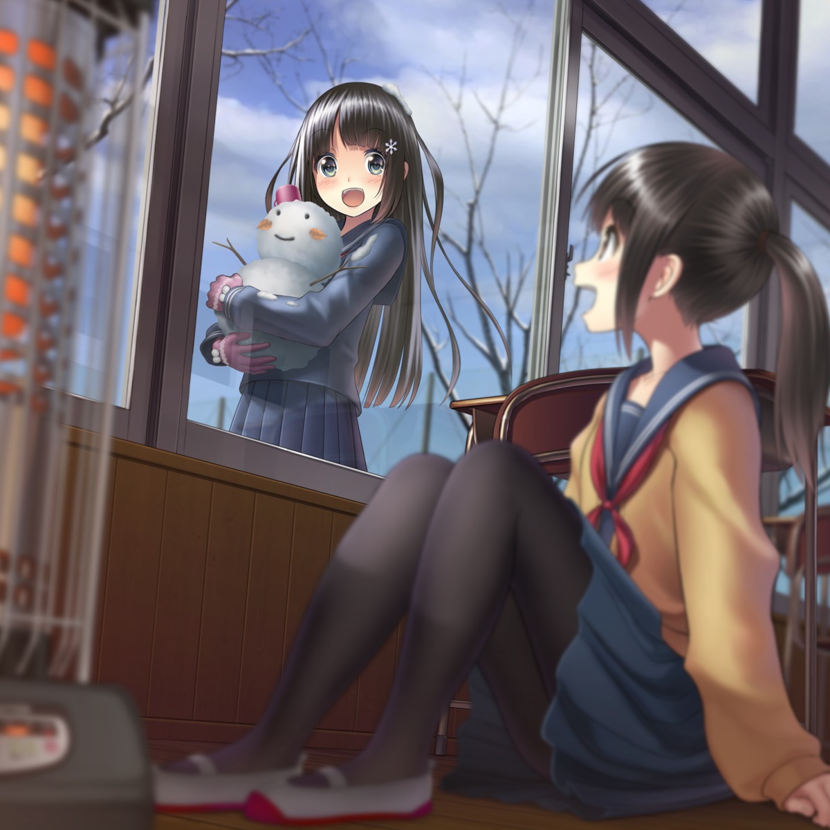 pantyhose, sarekoube, seifuku, sweater