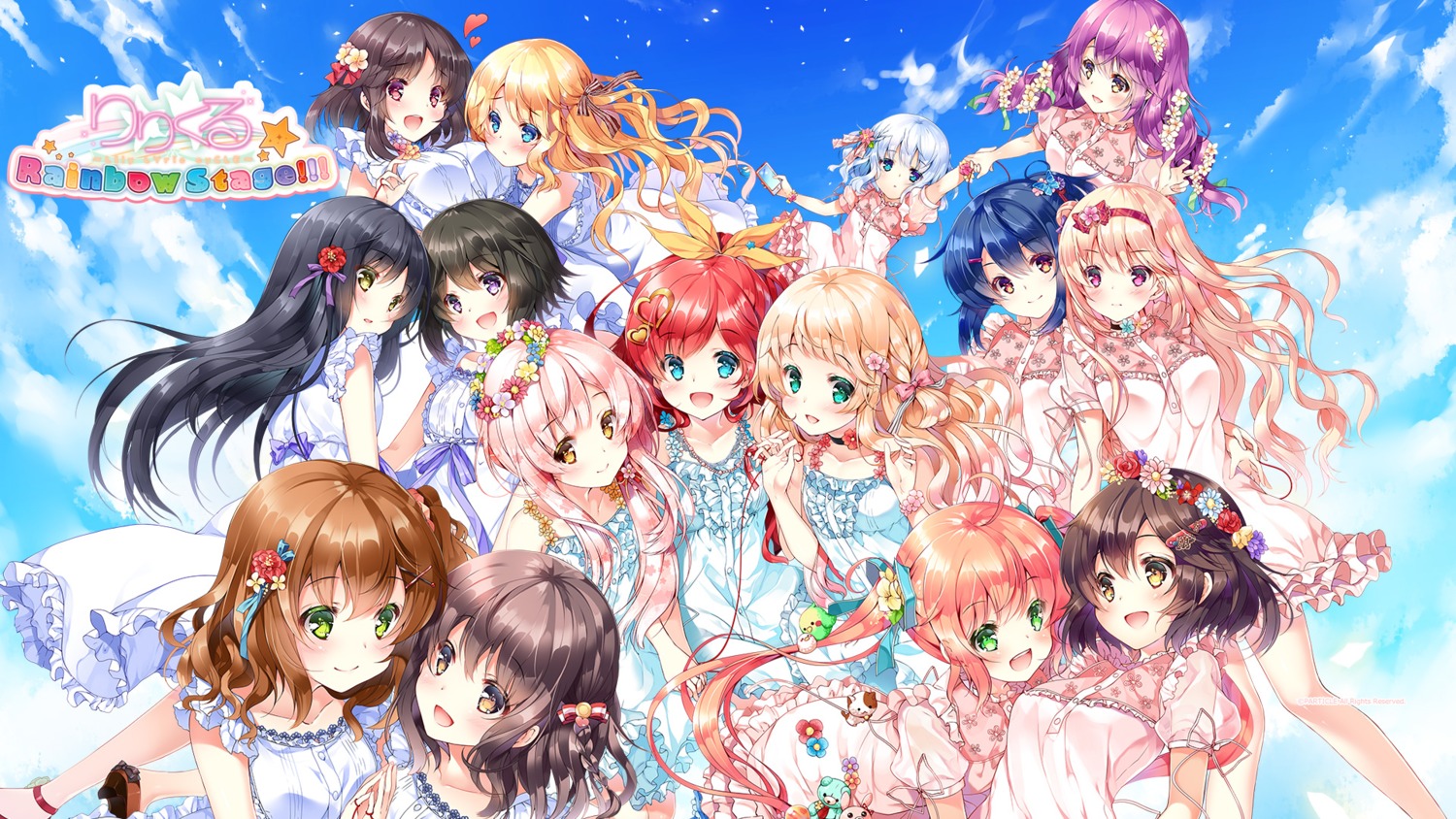 dress, game-style, heels, lilycle_rainbow_stage!!!, miwabe_sakura, particle, see_through, wallpaper, yuri