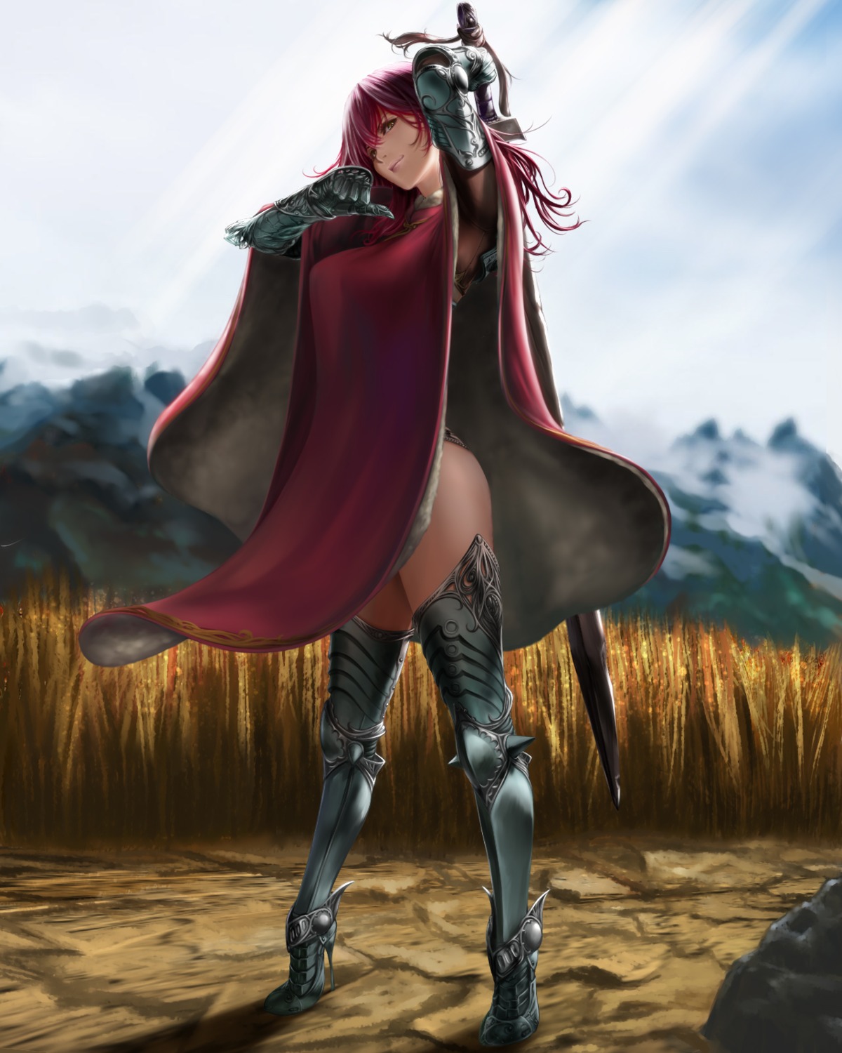 armor, heels, robe, shisshou_senkoku, sword, thighhighs