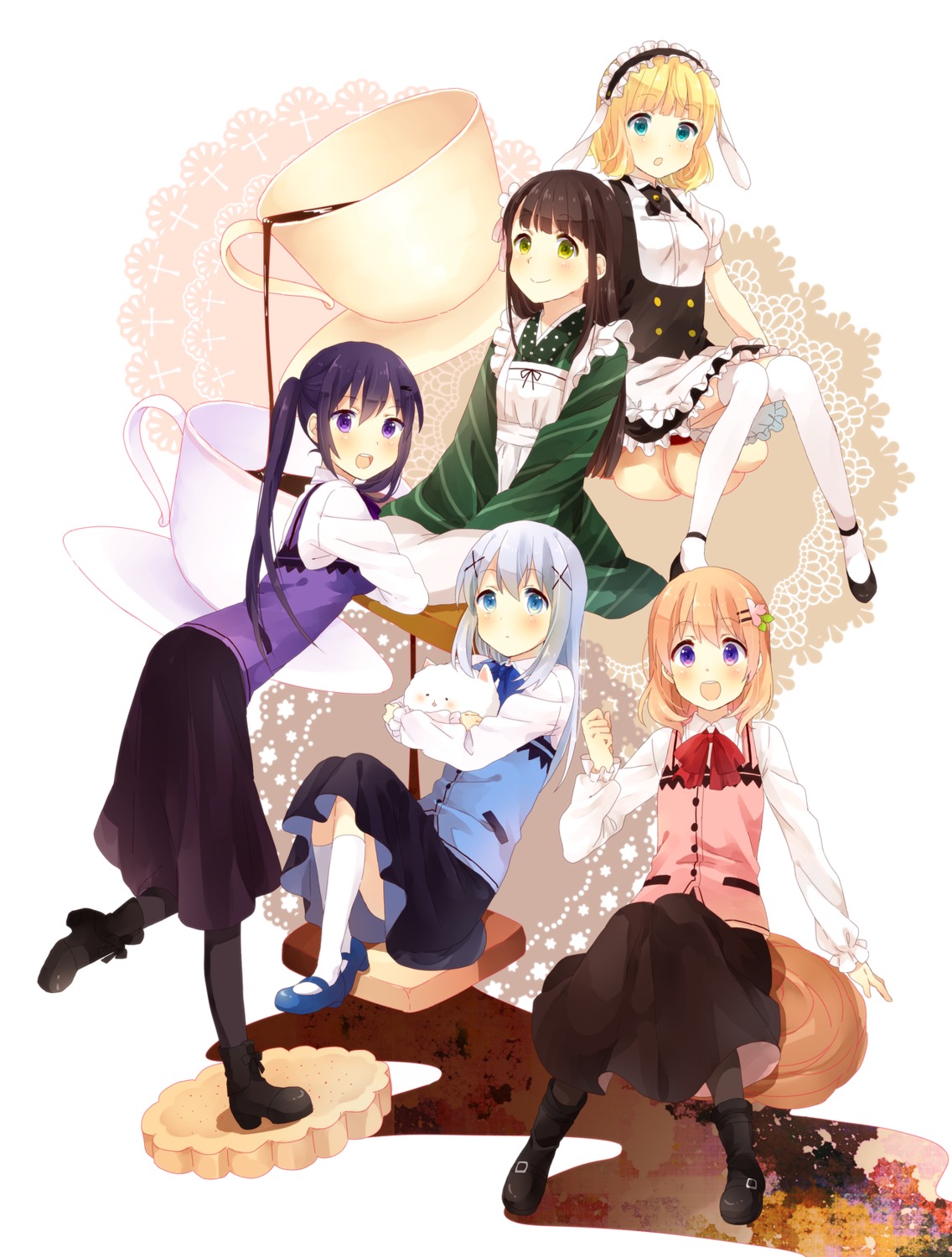 gochuumon_wa_usagi_desu_ka?, heels, hoto_cocoa, kafuu_chino, kirima_sharo, kotori_(gokigen_iori), maid, pantyhose