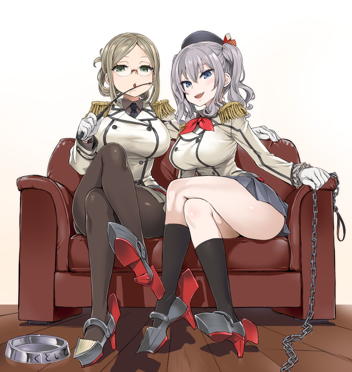 asanagi, heels, kantai_collection, kashima_(kancolle), katori_(kancolle), megane, pantyhose, uniform