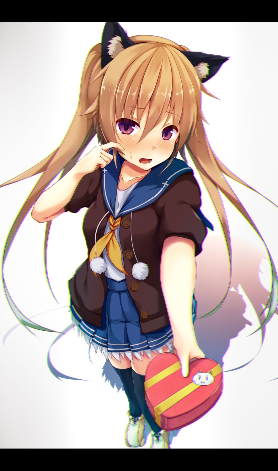 animal_ears, ao_no_kanata_no_four_rhythm, arisaka_mashiro, nekomimi, ryuuguu_yassuu, seifuku, thighhighs, valentine