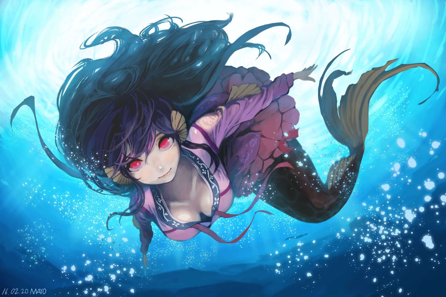 cleavage, mayo_(artist), mermaid, monster_girl, tail