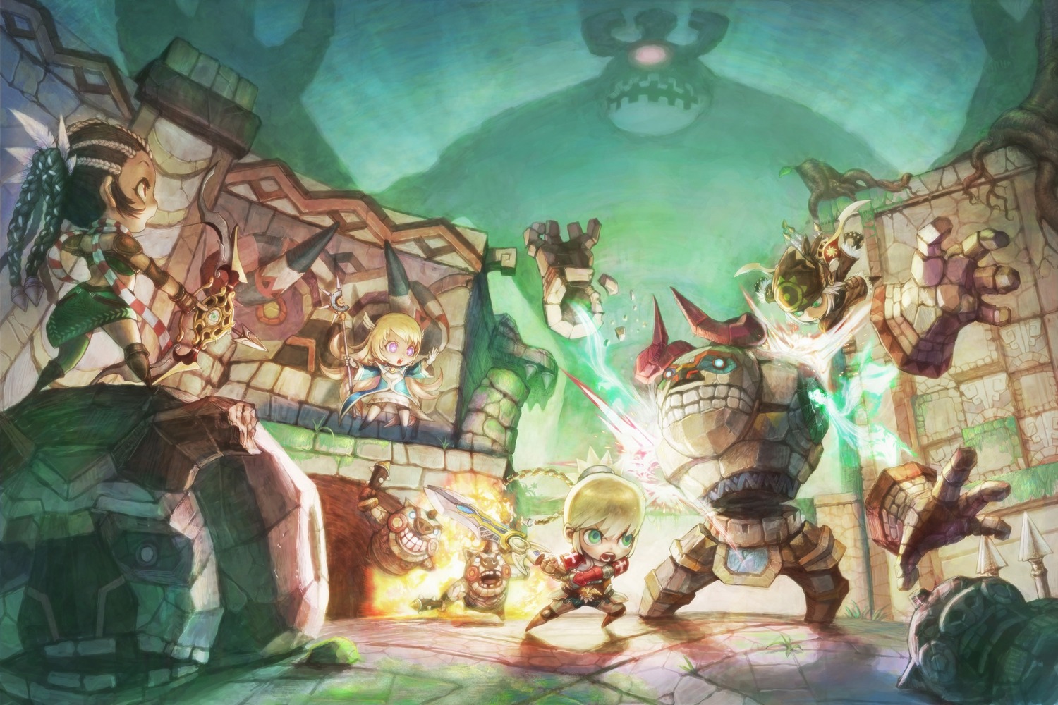 armor, chibi, loped, monster, sword, weapon