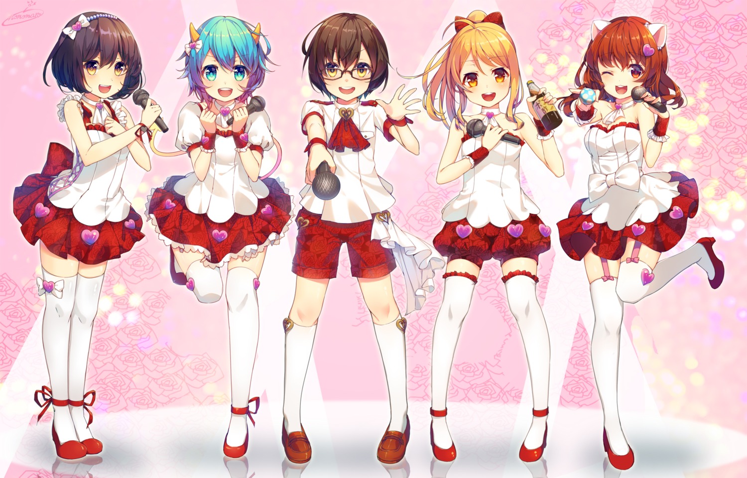 animal_ears, cleavage, heels, horns, megane, nekomimi, nonomaro, stockings