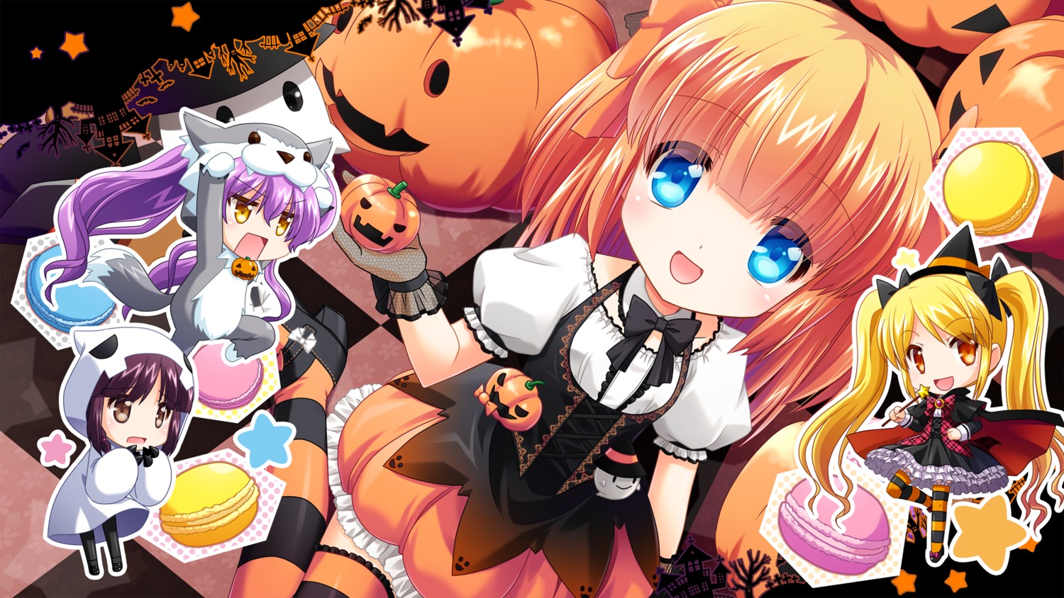 chibi, dress, fishnets, girlfriend_(kari), halloween, heels, himejima_kinoko, lolita_fashion
