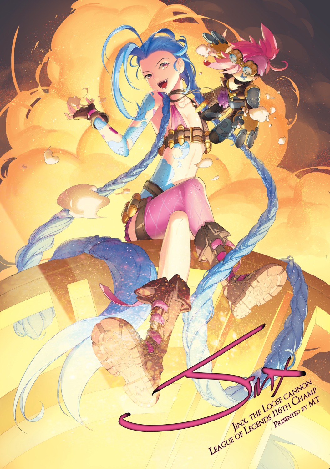bikini_top, cleavage, gahyun, jinx, league_of_legends, official_watermark, swimsuits, thighhighs