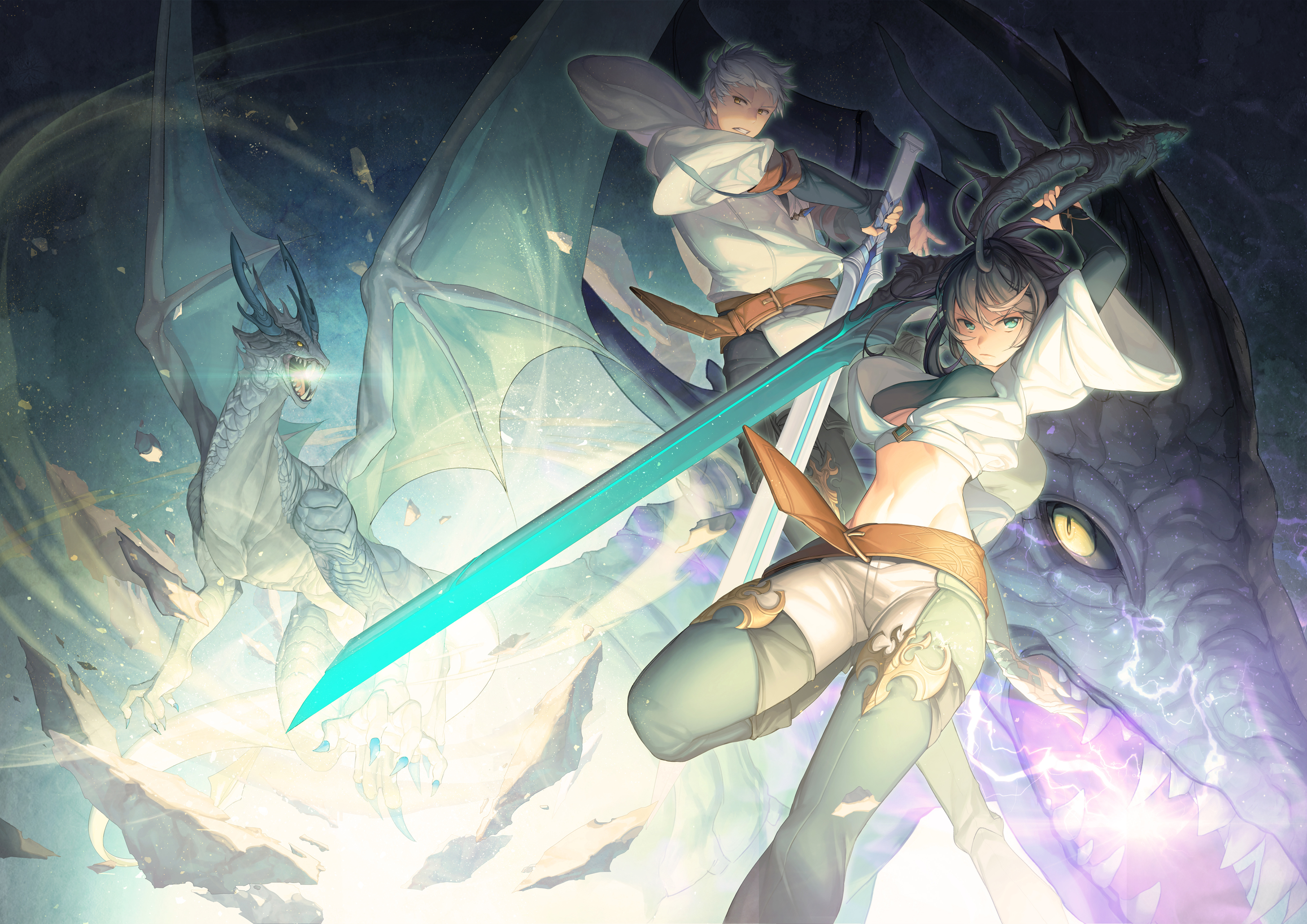 gahyun, monster, sword, underboob