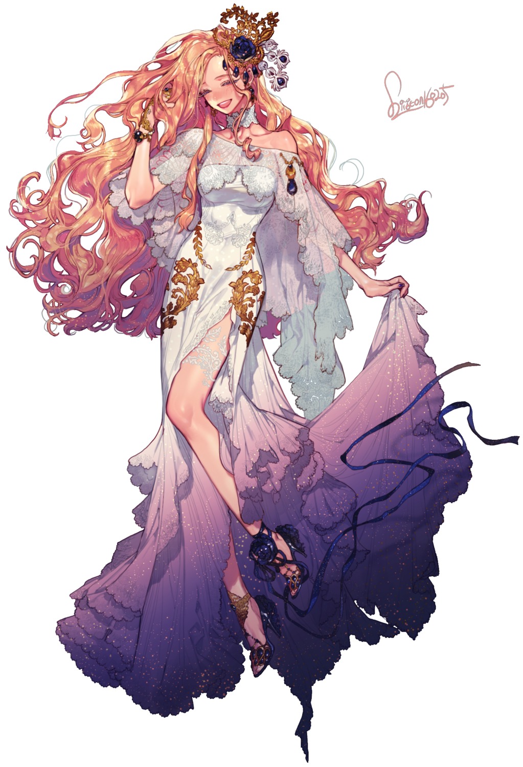 dress, heels, pigeon_(666pigeon), see_through, skirt_lift