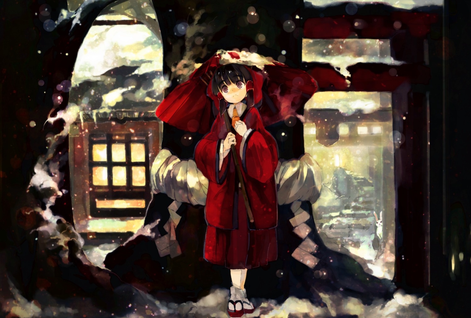 hakurei_reimu, japanese_clothes, konabetate, touhou, umbrella