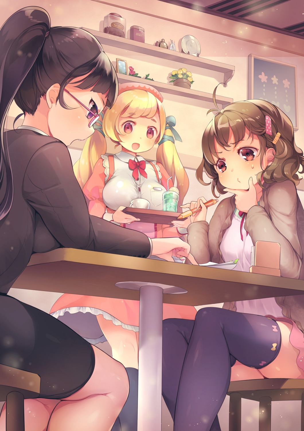 megane, mg_kurino, thighhighs, waitress