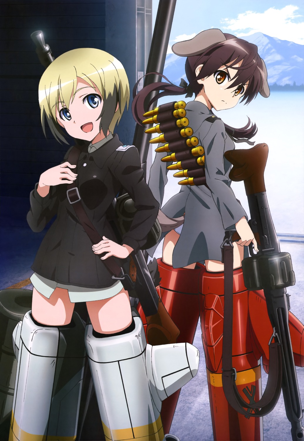animal_ears, aoki_shinpei, erica_hartmann, gertrud_barkhorn, gun, pantsu, strike_witches, tail
