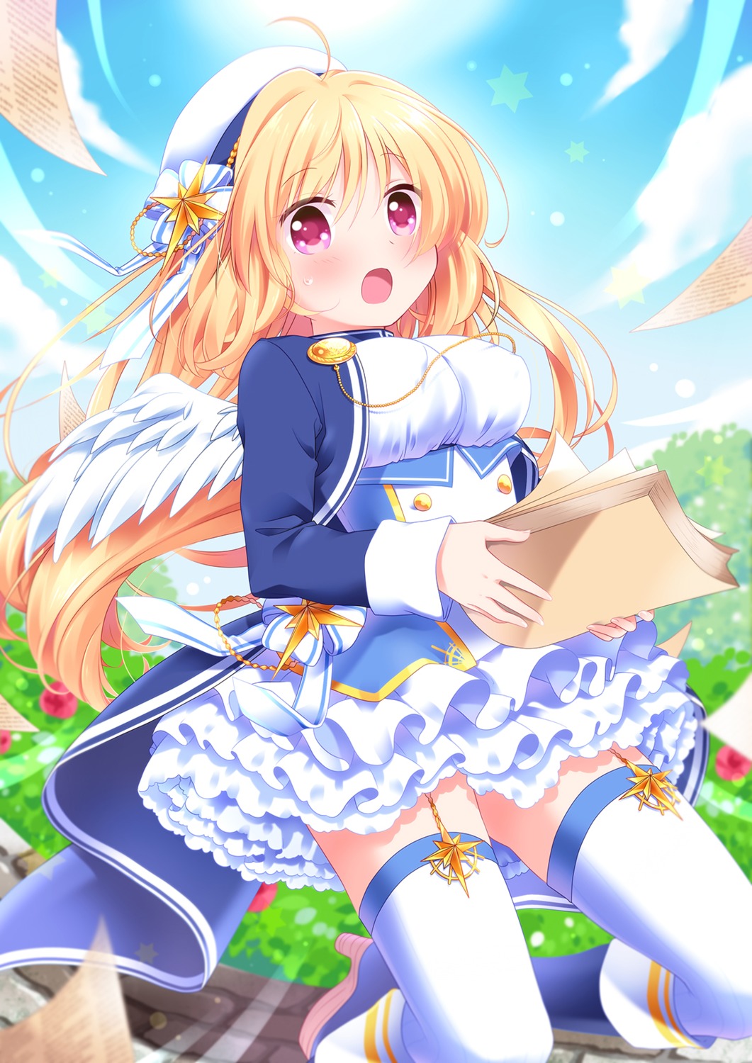 heels, ringo_yuyu, seifuku, stockings, thighhighs, wings