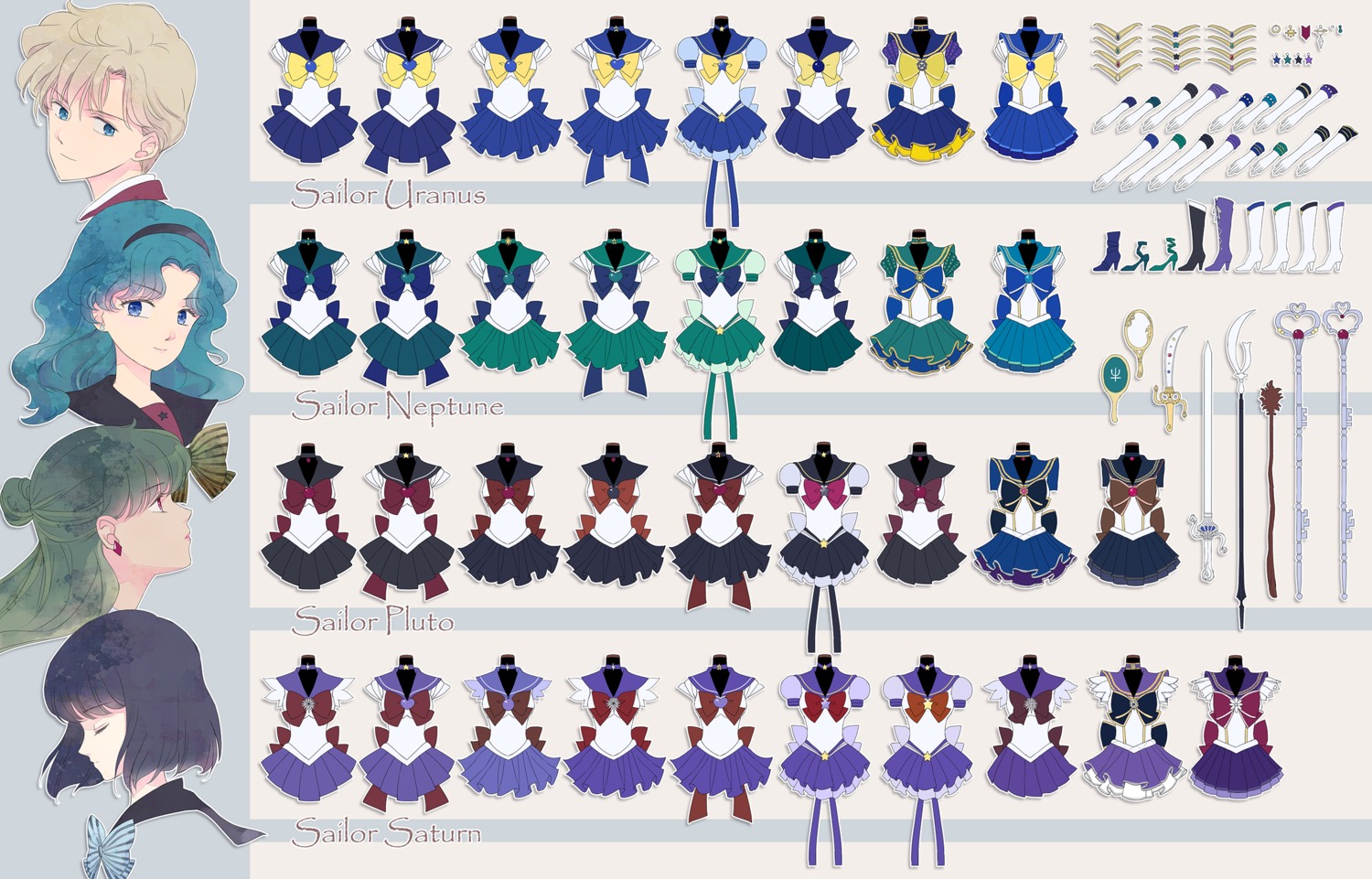 bishoujo_senshi_sailor_moon, character_design, heels, kaiou_michiru, meiou_setsuna, saki_(hxaxcxk), seifuku, sword