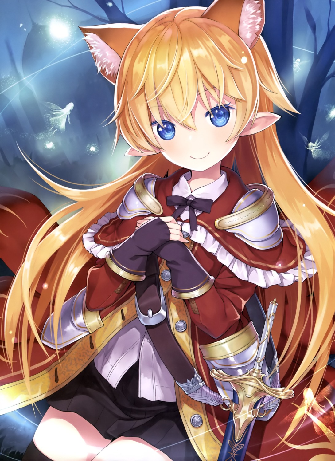 animal_ears, armor, capricio, nekomimi, pointy_ears, seifuku, sword, thighhighs