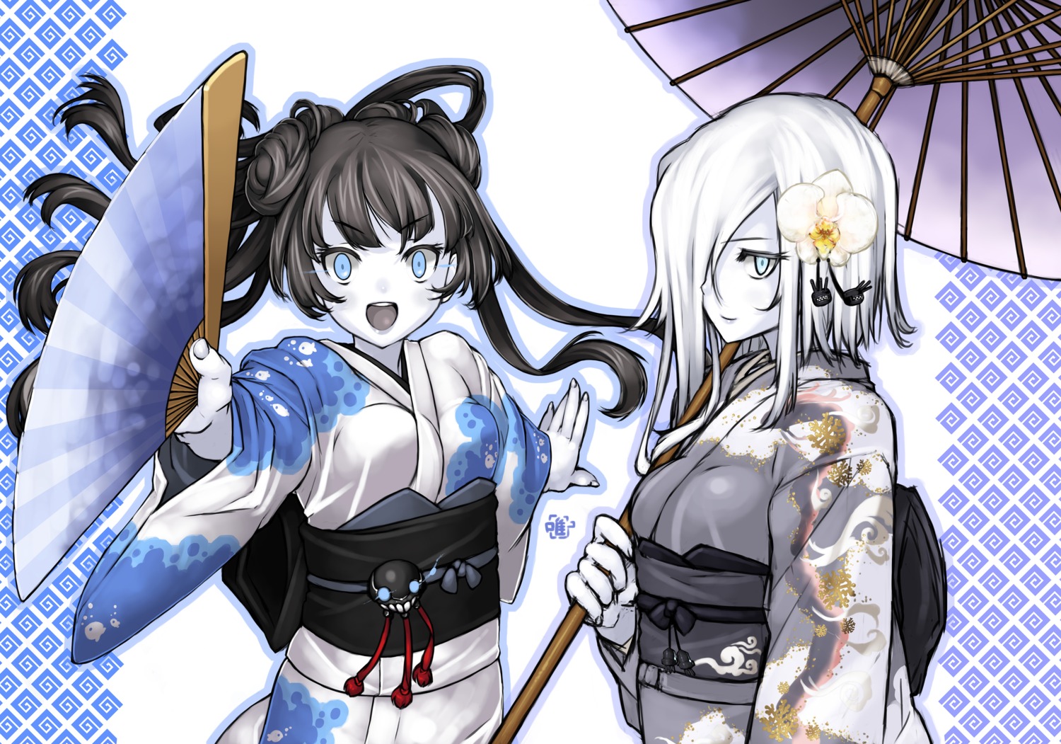 kantai_collection, kimono, light_cruiser_oni, ne-class_heavy_cruiser, notchi, umbrella