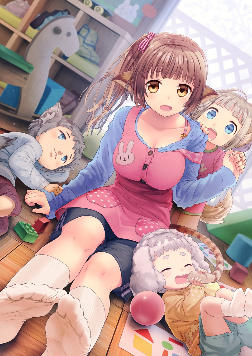 animal_ears, cleavage, feet, kurobuta_gekkan, tail