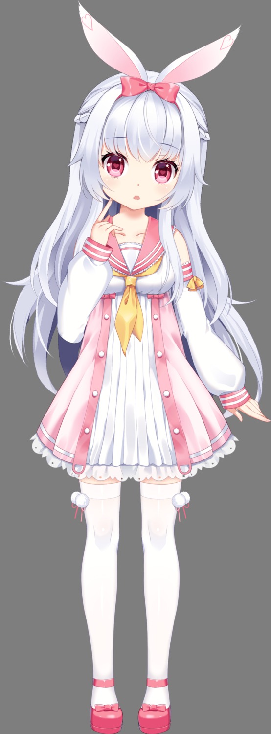 animal_ears, bunny_ears, dress, momona_(mimikko), tagme, thighhighs, transparent_png