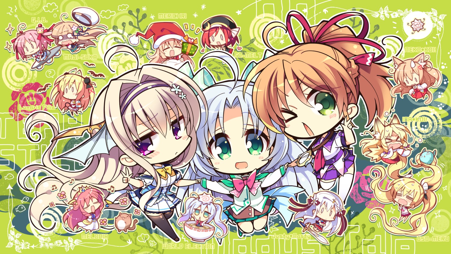 77, animal_ears, chibi, chocola_(whirlpool), christmas, crossover, dress, g.i.b._girls_in_black