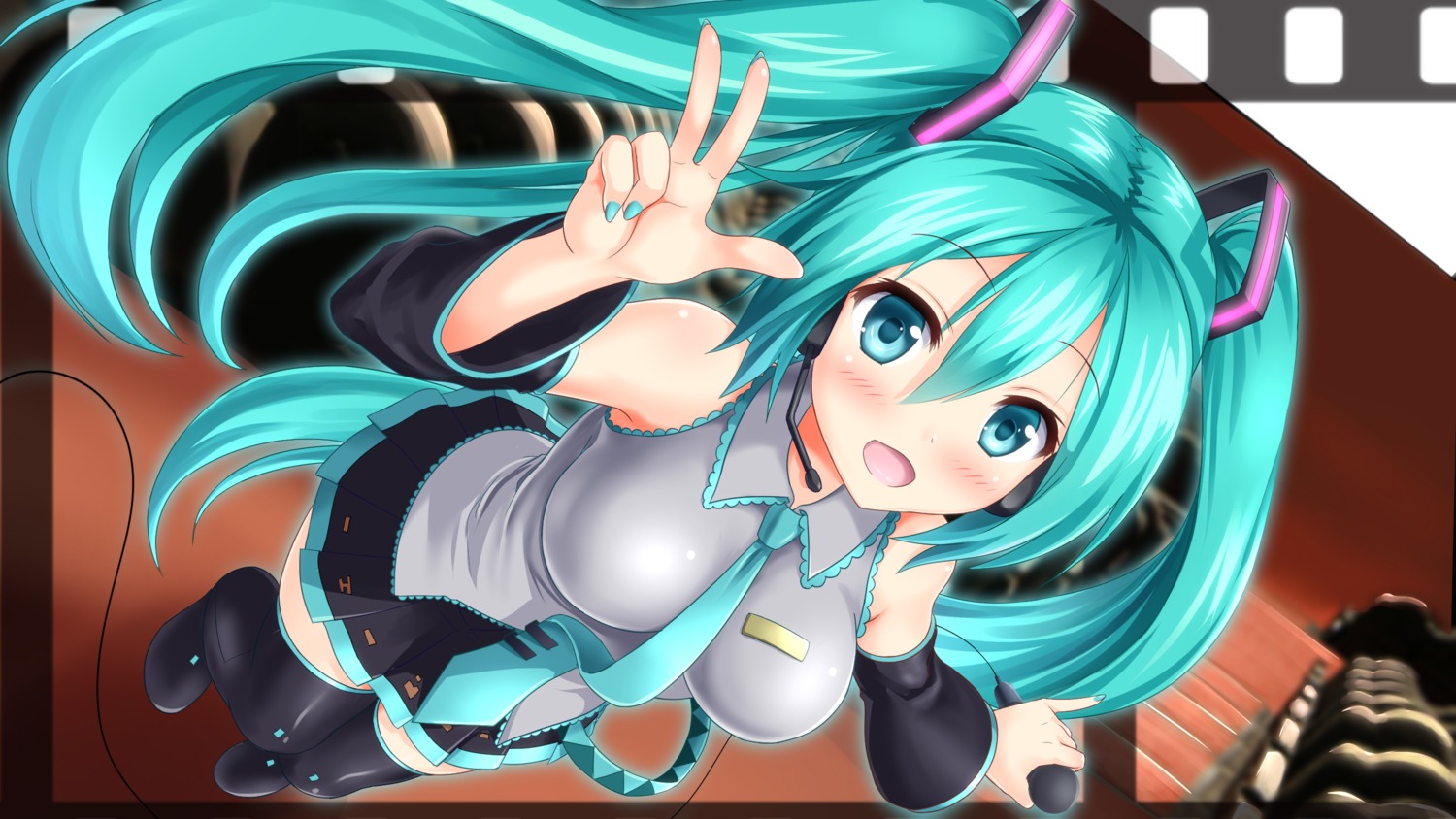 hatsune_miku, headphones, kyamu, thighhighs, vocaloid