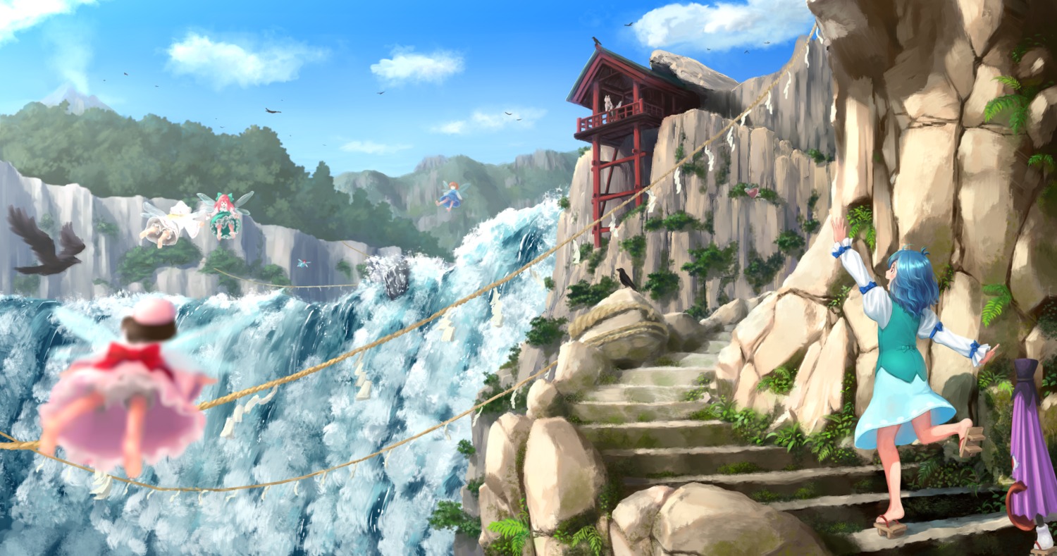bloomers, inubashiri_momiji, kitano_(kitanosnowwhite), landscape, lily_white, tatara_kogasa, touhou, umbrella